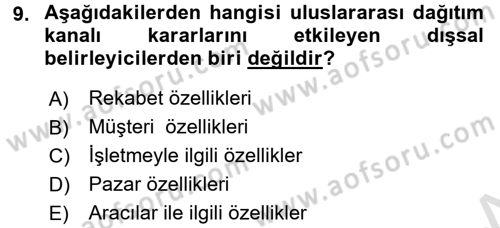 Uluslararası Pazarlama Dersi 2015 - 2016 Yılı (Final) Dönem Sonu Sınav Soruları 9. Soru