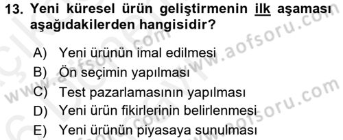 Uluslararası Pazarlama Dersi 2015 - 2016 Yılı Tek Ders Sınav Soruları 13. Soru
