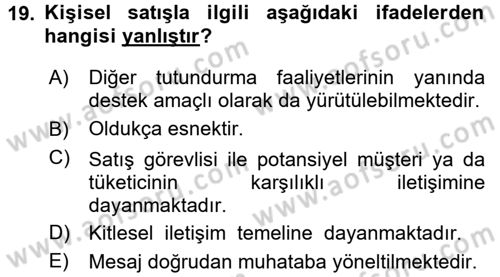 Uluslararası Pazarlama Dersi 2015 - 2016 Yılı Tek Ders Sınav Soruları 19. Soru
