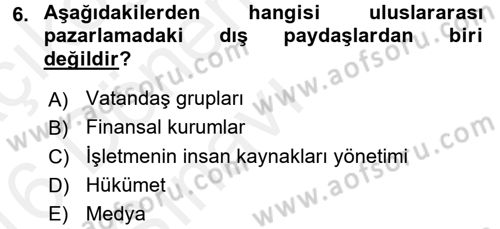 Uluslararası Pazarlama Dersi 2015 - 2016 Yılı Tek Ders Sınav Soruları 6. Soru