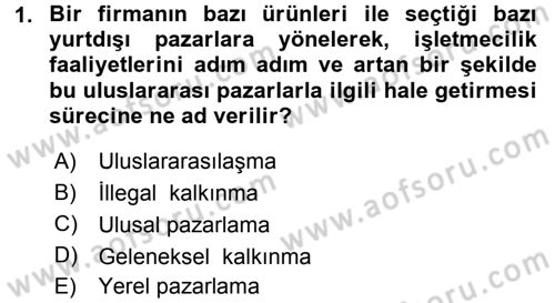 Uluslararası Pazarlama Dersi 2016 - 2017 Yılı 3 Ders Sınav Soruları 1. Soru