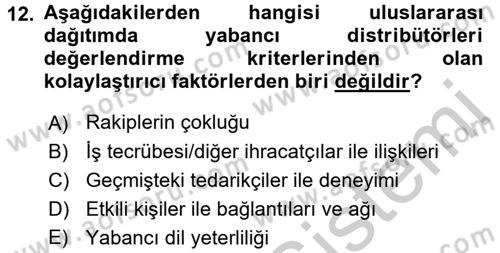 Uluslararası Pazarlama Dersi 2016 - 2017 Yılı 3 Ders Sınav Soruları 12. Soru