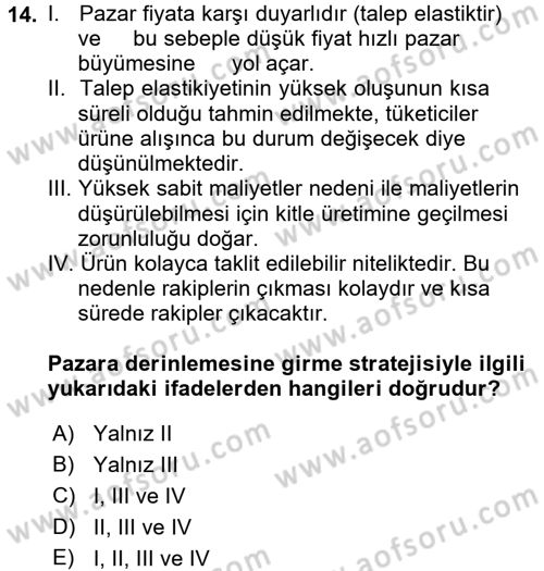 Uluslararası Pazarlama Dersi 2016 - 2017 Yılı 3 Ders Sınav Soruları 14. Soru