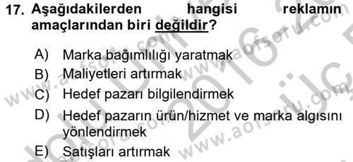 Uluslararası Pazarlama Dersi 2016 - 2017 Yılı 3 Ders Sınav Soruları 17. Soru