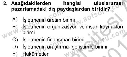 Uluslararası Pazarlama Dersi 2016 - 2017 Yılı 3 Ders Sınav Soruları 2. Soru