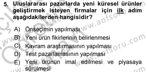 Uluslararası Pazarlama Dersi 2016 - 2017 Yılı 3 Ders Sınav Soruları 5. Soru