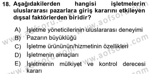 Uluslararası Pazarlama Dersi 2016 - 2017 Yılı (Vize) Ara Sınav Soruları 18. Soru