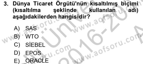 Uluslararası Pazarlama Dersi 2016 - 2017 Yılı (Vize) Ara Sınav Soruları 3. Soru