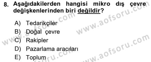 Uluslararası Pazarlama Dersi 2016 - 2017 Yılı (Vize) Ara Sınav Soruları 8. Soru