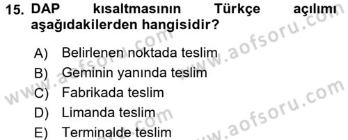 Uluslararası Pazarlama Dersi 2016 - 2017 Yılı (Final) Dönem Sonu Sınav Soruları 15. Soru
