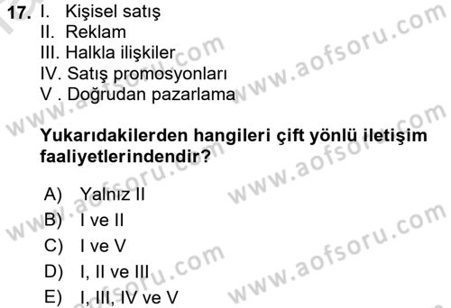 Uluslararası Pazarlama Dersi 2016 - 2017 Yılı (Final) Dönem Sonu Sınav Soruları 17. Soru