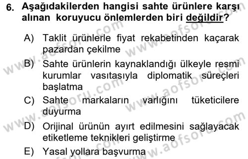 Uluslararası Pazarlama Dersi 2016 - 2017 Yılı (Final) Dönem Sonu Sınav Soruları 6. Soru