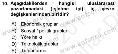 Uluslararası Pazarlama Dersi 2017 - 2018 Yılı (Vize) Ara Sınav Soruları 10. Soru