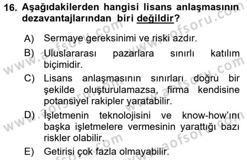 Uluslararası Pazarlama Dersi 2017 - 2018 Yılı (Vize) Ara Sınav Soruları 16. Soru