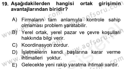 Uluslararası Pazarlama Dersi 2017 - 2018 Yılı (Vize) Ara Sınav Soruları 19. Soru