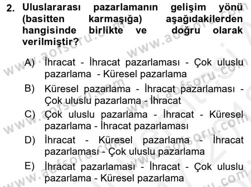 Uluslararası Pazarlama Dersi 2017 - 2018 Yılı (Vize) Ara Sınav Soruları 2. Soru