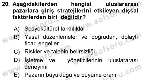 Uluslararası Pazarlama Dersi 2017 - 2018 Yılı (Vize) Ara Sınav Soruları 20. Soru