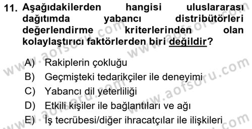 Uluslararası Pazarlama Dersi 2018 - 2019 Yılı 3 Ders Sınav Soruları 11. Soru
