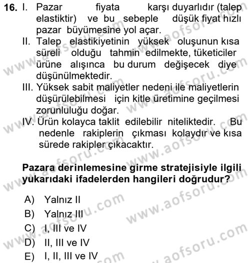 Uluslararası Pazarlama Dersi 2018 - 2019 Yılı 3 Ders Sınavı 16. Soru