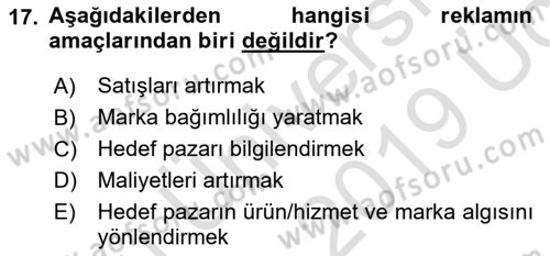 Uluslararası Pazarlama Dersi 2018 - 2019 Yılı 3 Ders Sınav Soruları 17. Soru