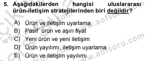 Uluslararası Pazarlama Dersi 2018 - 2019 Yılı 3 Ders Sınav Soruları 5. Soru