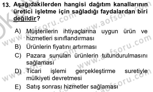 Uluslararası Pazarlama Dersi 2018 - 2019 Yılı Yaz Okulu Sınav Soruları 13. Soru