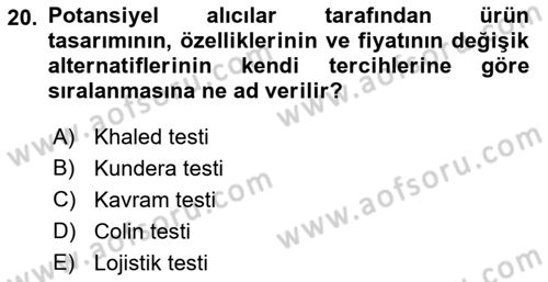 Uluslararası Pazarlama Dersi 2018 - 2019 Yılı Yaz Okulu Sınav Soruları 20. Soru