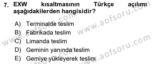 Uluslararası Pazarlama Dersi 2018 - 2019 Yılı Yaz Okulu Sınav Soruları 7. Soru