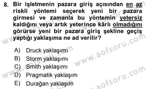 Uluslararası Pazarlama Dersi 2018 - 2019 Yılı Yaz Okulu Sınav Soruları 8. Soru