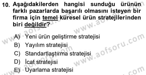 Uluslararası Pazarlama Dersi 2020 - 2021 Yılı Yaz Okulu Sınav Soruları 10. Soru
