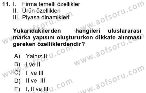 Uluslararası Pazarlama Dersi 2020 - 2021 Yılı Yaz Okulu Sınav Soruları 11. Soru
