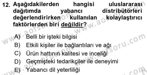 Uluslararası Pazarlama Dersi 2020 - 2021 Yılı Yaz Okulu Sınav Soruları 12. Soru