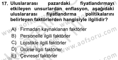 Uluslararası Pazarlama Dersi 2020 - 2021 Yılı Yaz Okulu Sınav Soruları 17. Soru