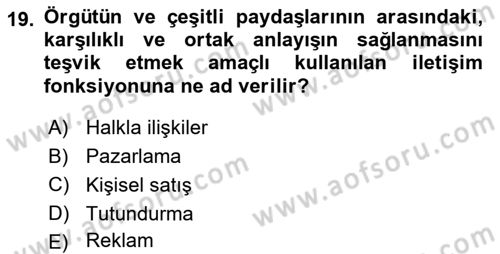 Uluslararası Pazarlama Dersi 2020 - 2021 Yılı Yaz Okulu Sınav Soruları 19. Soru