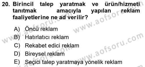 Uluslararası Pazarlama Dersi 2020 - 2021 Yılı Yaz Okulu Sınav Soruları 20. Soru