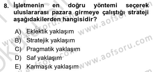 Uluslararası Pazarlama Dersi 2020 - 2021 Yılı Yaz Okulu Sınav Soruları 8. Soru
