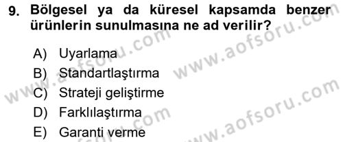 Uluslararası Pazarlama Dersi 2020 - 2021 Yılı Yaz Okulu Sınav Soruları 9. Soru