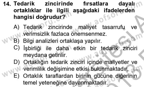 Tedarik Zinciri Yönetimi Dersi 2012 - 2013 Yılı (Vize) Ara Sınav Soruları 14. Soru