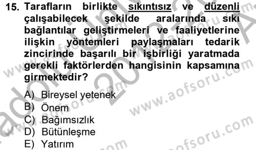 Tedarik Zinciri Yönetimi Dersi 2012 - 2013 Yılı (Vize) Ara Sınav Soruları 15. Soru