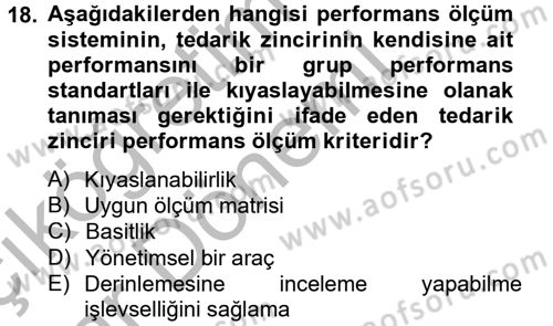 Tedarik Zinciri Yönetimi Dersi 2012 - 2013 Yılı (Vize) Ara Sınav Soruları 18. Soru