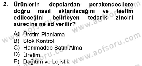 Tedarik Zinciri Yönetimi Dersi 2012 - 2013 Yılı (Vize) Ara Sınav Soruları 2. Soru