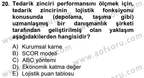 Tedarik Zinciri Yönetimi Dersi 2012 - 2013 Yılı (Vize) Ara Sınav Soruları 20. Soru