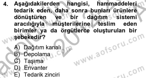 Tedarik Zinciri Yönetimi Dersi 2012 - 2013 Yılı (Vize) Ara Sınav Soruları 4. Soru