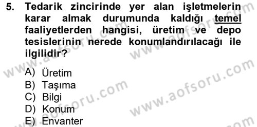 Tedarik Zinciri Yönetimi Dersi 2012 - 2013 Yılı (Vize) Ara Sınav Soruları 5. Soru