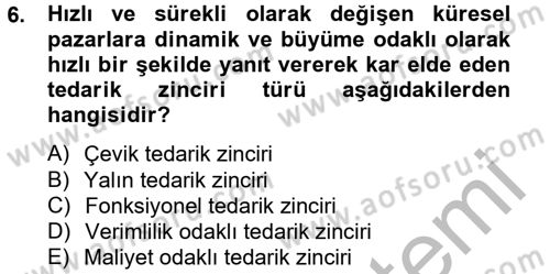 Tedarik Zinciri Yönetimi Dersi 2012 - 2013 Yılı (Vize) Ara Sınav Soruları 6. Soru