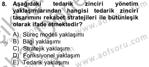 Tedarik Zinciri Yönetimi Dersi 2012 - 2013 Yılı (Vize) Ara Sınav Soruları 8. Soru