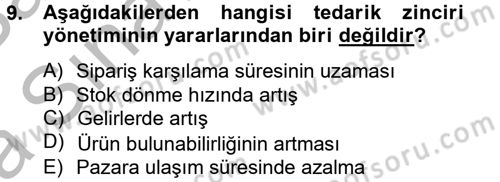 Tedarik Zinciri Yönetimi Dersi 2012 - 2013 Yılı (Vize) Ara Sınav Soruları 9. Soru