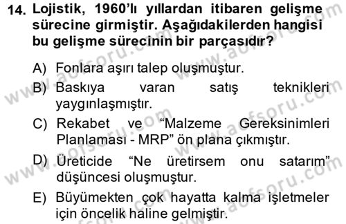 Tedarik Zinciri Yönetimi Dersi 2013 - 2014 Yılı (Final) Dönem Sonu Sınav Soruları 14. Soru
