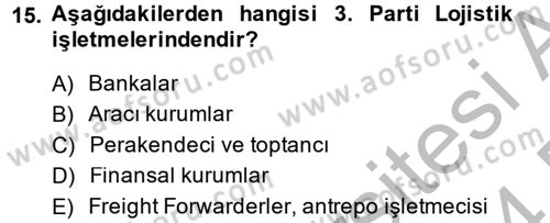 Tedarik Zinciri Yönetimi Dersi 2013 - 2014 Yılı (Final) Dönem Sonu Sınav Soruları 15. Soru