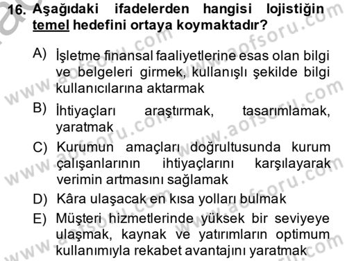 Tedarik Zinciri Yönetimi Dersi 2013 - 2014 Yılı (Final) Dönem Sonu Sınav Soruları 16. Soru